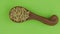 Rotation and approach of the spoon with rye grains, green screen.