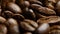 Rotation of aromatic roasted coffee beans. Close up. Rotating