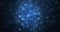 Rotation beam, illuminates defocused blue stars-shaped bokeh. Soft movement of blue particles. Blue bokeh, abstract
