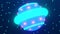 rotation of a blue alien saucer in space with stars in the background. Bright children\'s cartoon loop animation