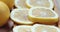 Rotation, closeup of fresh, juicy pulp of an grapefruit. Background and texture of grapefruit. Top view.