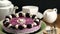 Rotation of delicious homemade blackberry cheesecake.