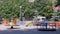 Rotation of an Empty Multicolored Carousel on a Playground in a City Park. Zoom