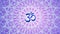 The rotation of the openwork circular mandala in purple tone with the Aum / Ohm / Om