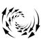 Rotation, revolve, torsion concept circular arrow illustration. radial, radiating spiral, whirl, twirl of pointers design.