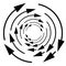 Rotation, revolve, torsion concept circular arrow illustration. radial, radiating spiral, whirl, twirl of pointers design.