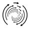 Rotation, revolve, torsion concept circular arrow illustration. radial, radiating spiral, whirl, twirl of pointers design.