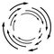 Rotation, revolve, torsion concept circular arrow illustration. radial, radiating spiral, whirl, twirl of pointers design.