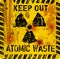 Rotten atomic waste warning sign.