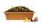 Rotten Fruit and Vegetables Piled in Wooden Crate as Organic Fertilizer for Soil and Plant Growth Vector Illustration