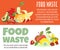 Rotten fruits horizontal banner. Food waste vector concept. Mold on apple, banana, avocado, strawberry and lemon.