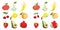 Rotten fruits vs fresh fruits, food waste vector set. Spoiled and molded apple, banana, avocado and strawberry icons.