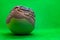 Rotten granny smith apple on green background