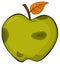 Rotten Green Apple Fruit With Leaf Cartoon Drawing Simple Design