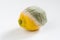 Rotten lemon with mould on white background