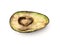 Rotten overripe halved avocado isolated on white