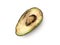 Rotten overripe halved avocado isolated on white