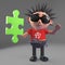 Rotten punk rocker has the piece that solves the jigsaw puzzle, 3d illustration