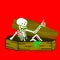 rotten skeleton sitting in coffin in vector