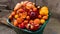 Rotten spoiled fruits and vegetables in the trash. Food waste