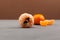 Rotten spoiled mandarin or tangerine. Ugly moldy fruit. Side view, selective focus. Improper food storage. Concept - reduction of