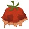 Rotten tomato spilling foul-smelling liquid over white background, Vector illustration