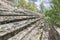 Rotten tribune on an abandoned football field