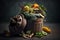 Rotten vegetables thrown away as food waste and loss. Generative Ai