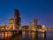 Rotterdam - 13 February 2019: Rotterdam, The Netherlands downtown skyline, several modern tall buildings on the