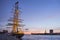 Rotterdam clipper and river at sunset