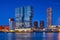 Rotterdam, Holland. View of the city center. Panoramic view. Cityscape in the evening.