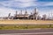 Rotterdam , Netherlands - April 20 2018 : Refinery plant of a petrochemical industry producing at Europort harbor