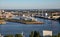 Rotterdam Netherlands city and harbor. Aerial view from Euromast tower, sunny day