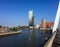 Rotterdam / Netherlands - June 05 2018: Beautiful view from Erasmus bridge on cityscape of Rotterdam