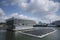 Rotterdam, The Netherlands. Panoramic view of the first floating dairy farm (offshore farming) in the world in the city