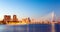 Rotterdam panorama. Erasmus bridge over the river Meuse with skyscrapers in Rotterdam, South Holland, Netherlands during twilight