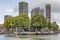 Rotterdam skyline, trees and harbour