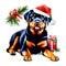 Rottweiler Christmas Santa puppy watercolor