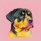 Rottweiler dog portrait, pink and yellow pastel colors