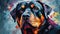Rottweiler portrait acrylic painting.- Generative AI
