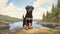 Rottweiler Pup On Rock: Whistlerian Editorial Illustrations