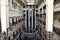 Rotunda in the main hall with elevators of a dilapidated abandoned hotel