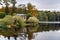 Rotunda on the shore of a quiet lake in Latvia.