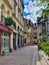 Rouen, France - June 2019: multicolored timber framing buildings on the streets of summer Rouen, Normandie