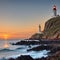 Rough coastline with lighthouse