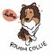 Rough Collie dog say hello with love cartoon illustration