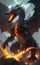 rough giant dragon with his fire flairs ai generated