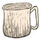 Rough hatching vintage drawing of an aluminum mug with a drink