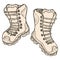 Rough hatching vintage drawing of the pair of hiking boots