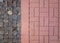 Rough pavement texture, old gray granite and red tiles